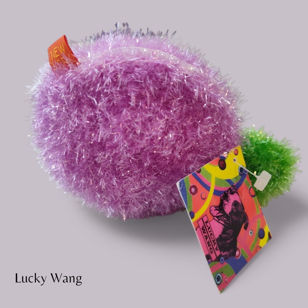 Lucky Wang New York 4" Fuzzy Coin Pouch Purple and Green
